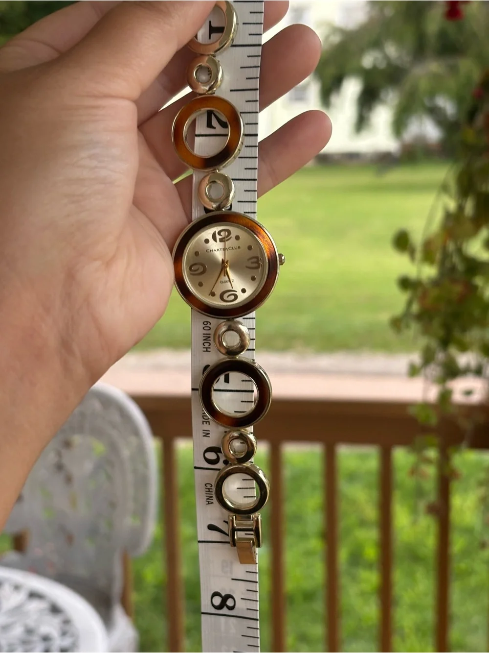 Gold-Tone y2k Watch with Brown Enamel Circles